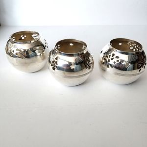 3 Silver Plated Holiday Votive Candle Holders